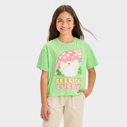 Girls' Squishmallows Rainbow Boxy Short Sleeve Graphic T-Shirt - Green L