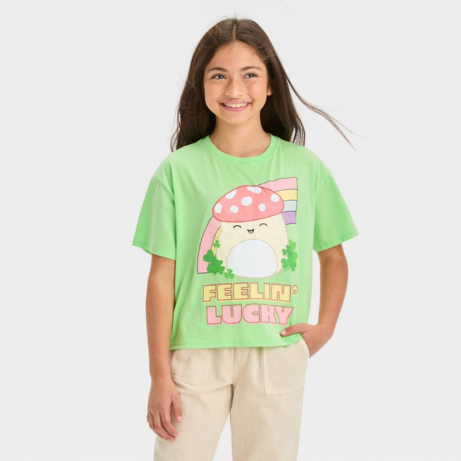 Girls' Squishmallows Rainbow Boxy Short Sleeve Graphic T-Shirt - Green L