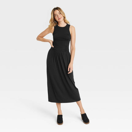 Women's Knit Midi Ruched Dress - Universal Thread™ Black L