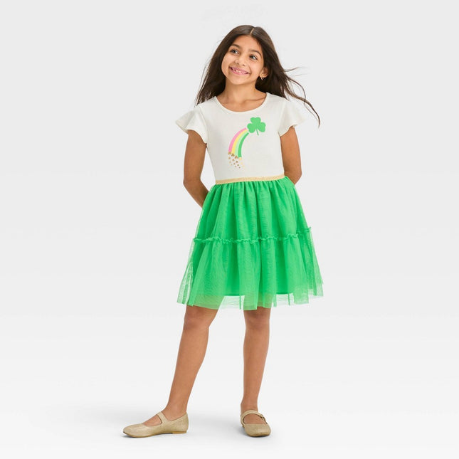 Girls' St. Patrick's Day Tiered Tulle Dress - Cat & Jack™ Cream XS