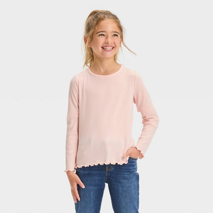 Girls' Long Sleeve Ribbed T-Shirt - Cat & Jack™ Light Peach L