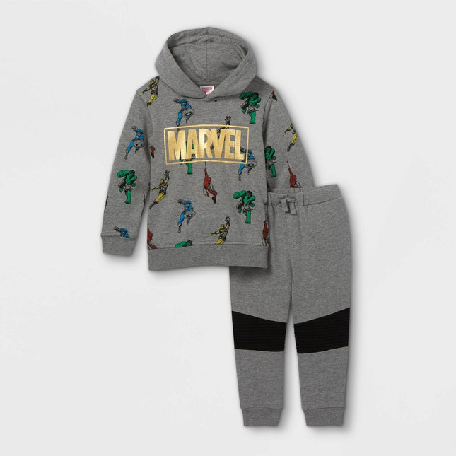 Toddler Boys' Marvel Fleece Hooded Sweatshirt and Jogger Pant Set - Gray 4T