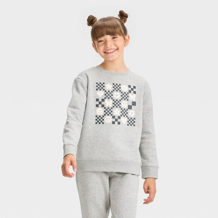 Girls' Crewneck Fleece Pullover Sweatshirt - Cat & Jack™ Heather Gray S