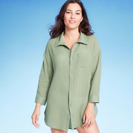 Women's Button-Up Cover Up Shirtdress - Kona Sol™ Green S