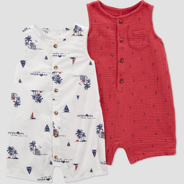 Carter's Just One You® Baby Boys' 2pk Sailboats Romper Set - Red/White 18M