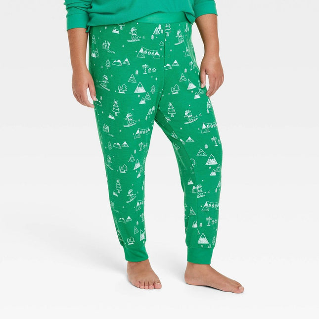 Women's Ski Scene Matching Family Thermal Pajama Pants - Wondershop™ Green 3X