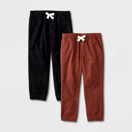 Toddler Boys' 2pk Woven Pull-On Jogger Pants - Cat & Jack™ Dark Brown/Black 18M