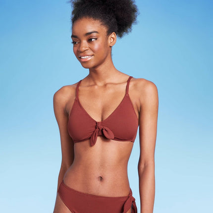 Women's Tie-Front Pique Textured Bralette Bikini Top - Wild Fable™ Rust XS