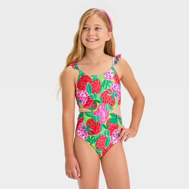 Girls' 'Berry Sweet' Fruit Printed One Piece Swimsuit - Cat & Jack™ L