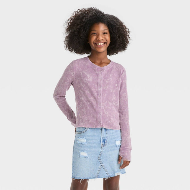 Girls' Long Sleeve Button-Down Waffle Shirt - art class™ Berry Purple L