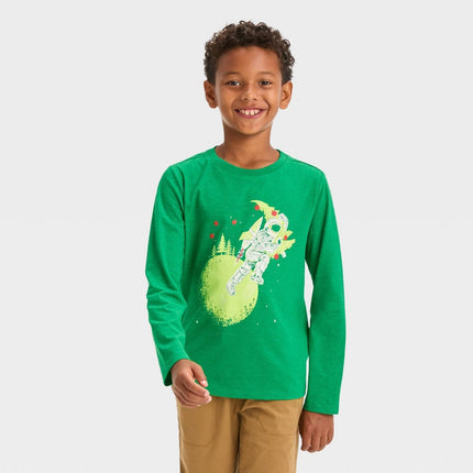 Boys' Long Sleeve Astronaut Christmas Tree Graphic T-Shirt - Cat & Jack™ Green M