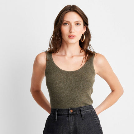 Women's Scoop Neck Sweater Tank Top - A New Day™ Olive Green S