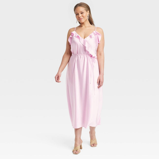 Women's Ruffle Midi Slip Dress - A New Day™ Pink 1X