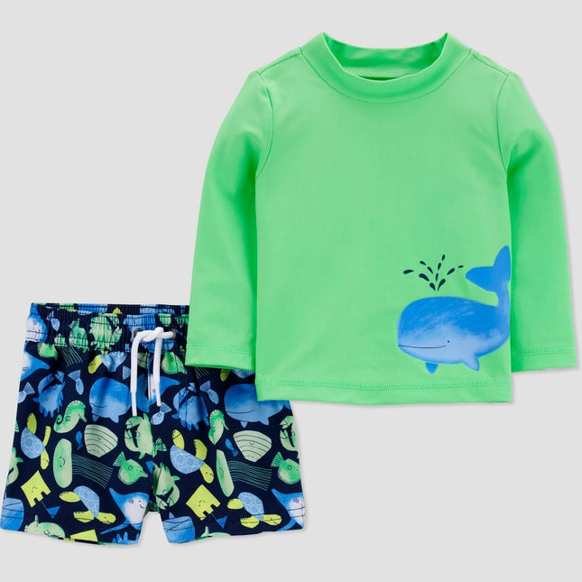 Carter's Just One You® Baby Boys' Long Sleeve Sealife Rash Guard Set - Green/Blue 9M