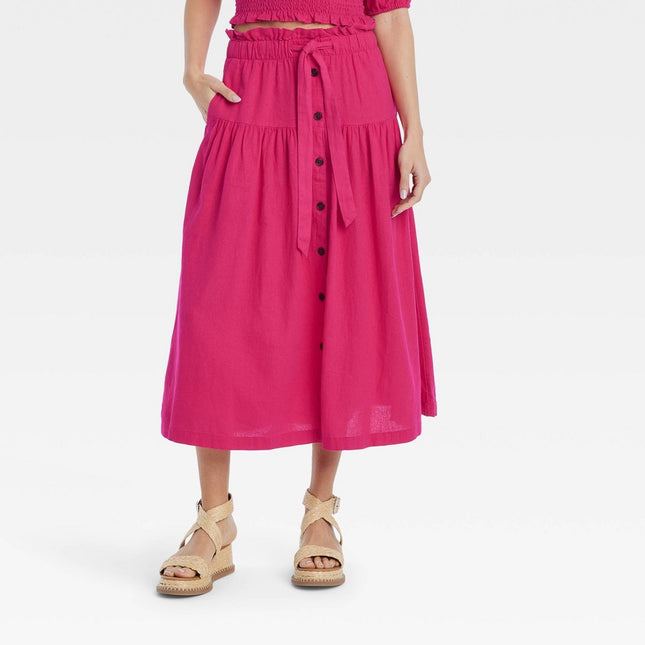 Women's Tie Waist Button-Front Midi Skirt - Universal Thread™ Pink M