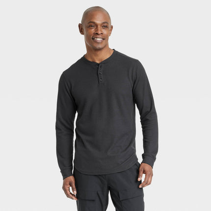 Men's Waffle-Knit Henley Athletic Top - All In Motion™ Black Onyx L