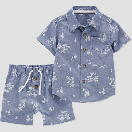 Carter's Just One You®️ Baby Girls' Chambray Palm Top & Bottom Set - Blue 6M