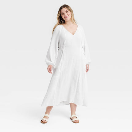 Women's Balloon Long Sleeve Midi A-Line Dress - Universal Thread™ White 3X