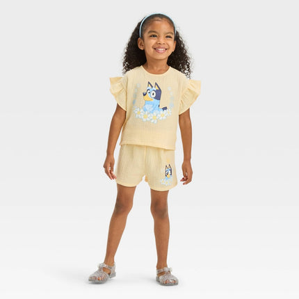 Toddler Girls' Bluey Top and Bottom Set - Light Yellow 3T