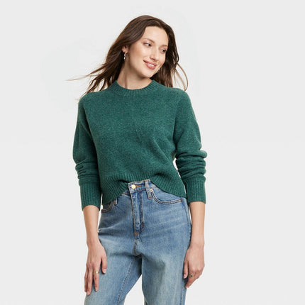 Women's Crew Neck Cashmere-Like Pullover Sweater - Universal Thread™ Dark Green XL