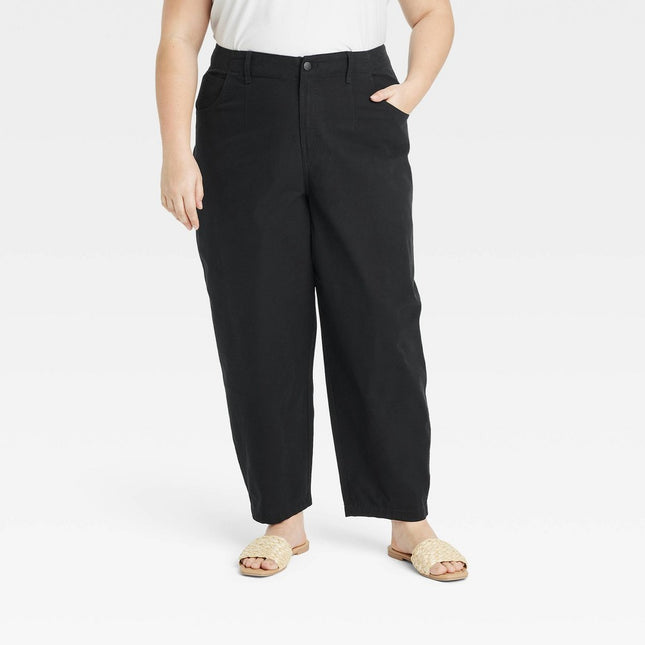 Women's Tapered Ankle Barrel Chino Pants - A New Day Black 17