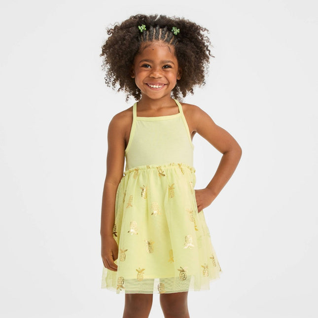 Toddler Girls' Pineapple Tulle Dress - Cat & Jack™ Yellow 18M