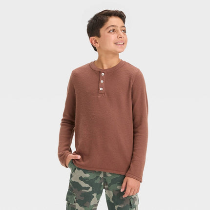 Boys' Long Sleeve Thermal Henley Shirt - Cat & Jack™ Brown XL