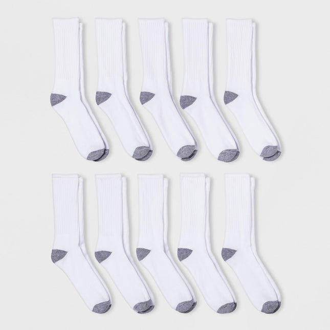 Men's Odor Resistant Crew Socks 10pk - Goodfellow & Co™ White 6-12