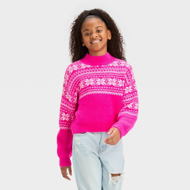 Girls' Mock Neck Pullover Sweater - art class™ Pink M