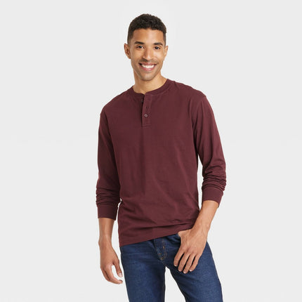 Men's Long Sleeve Henley Shirt - Goodfellow & Co™ Grape Purple M