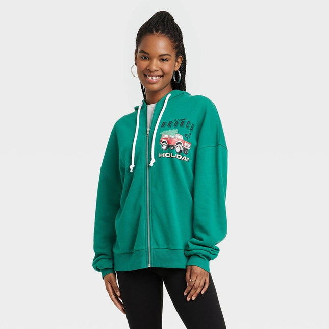 Women's Ford Bronco Zip-Up Graphic Hoodie - Green S