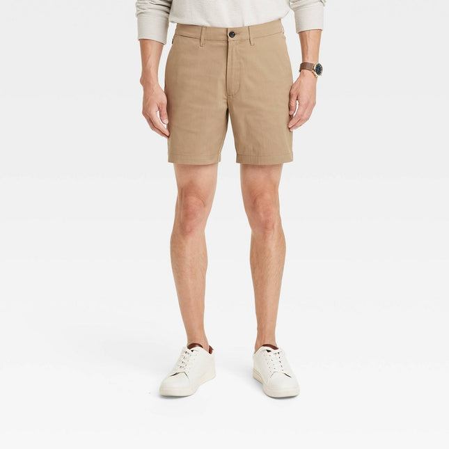 Men's 7" Flat Front Tech Chino Shorts - Goodfellow & Co™ Khaki 38