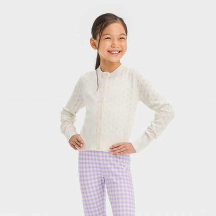 Girls' Pointelle Cardigan - Cat & Jack™ Cream L