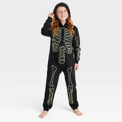 Kids' Glow-In-The-Dark Skeleton Halloween Matching Family Union Suit - Hyde & EEK! Boutique™ Black XL