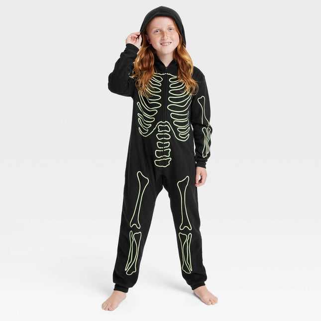 Kids' Glow-In-The-Dark Skeleton Halloween Matching Family Union Suit - Hyde & EEK! Boutique™ Black XL