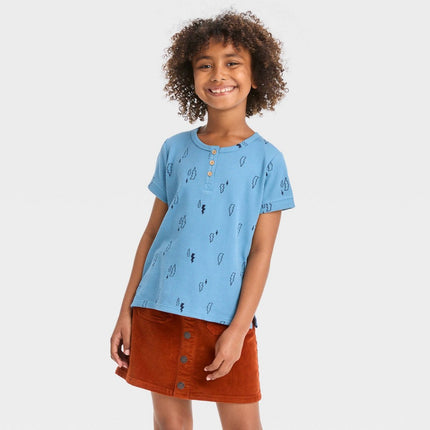 Girls' Short Sleeve Henley Waffle Top - Cat & Jack™ Dusty Blue M