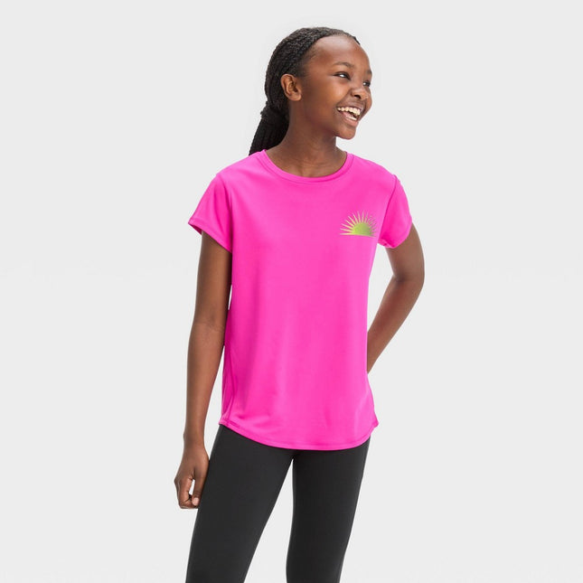 Girls' Short Sleeve 'Mountain' Graphic T-Shirt - All in Motion™ Pink S