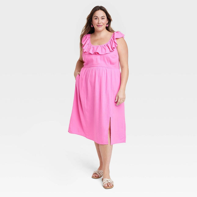 Women's Ruffle Maxi Empire Waist Dress - Ava & Viv™ Pink XXL