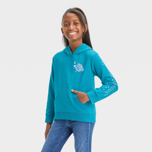 Girls' Fleece Pullover Hoodie - Cat & Jack™ Teal Blue XS