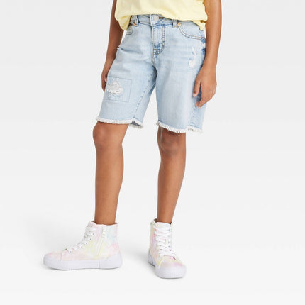 Girls' Destructed Relaxed Bermuda Jean Shorts - Cat & Jack™ Medium Wash M