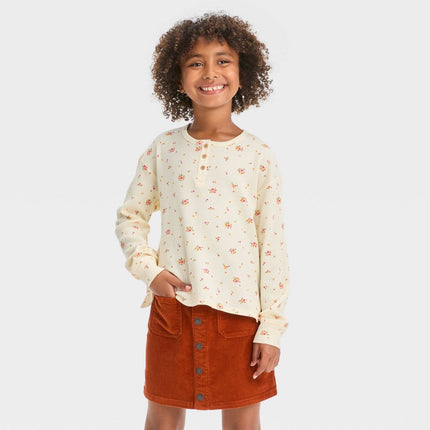 Girls' Long Sleeve Henley Waffle Top - Cat & Jack™ Ivory 