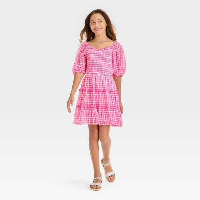 Girls' Smocked Bodice Cut Out Chiffon Dress - art class™ Pink L