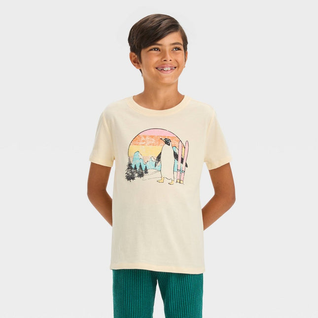 Boys' Short Sleeve Timeless Penguin Sunset Graphic T-Shirt - Cat & Jack™ Off-White M