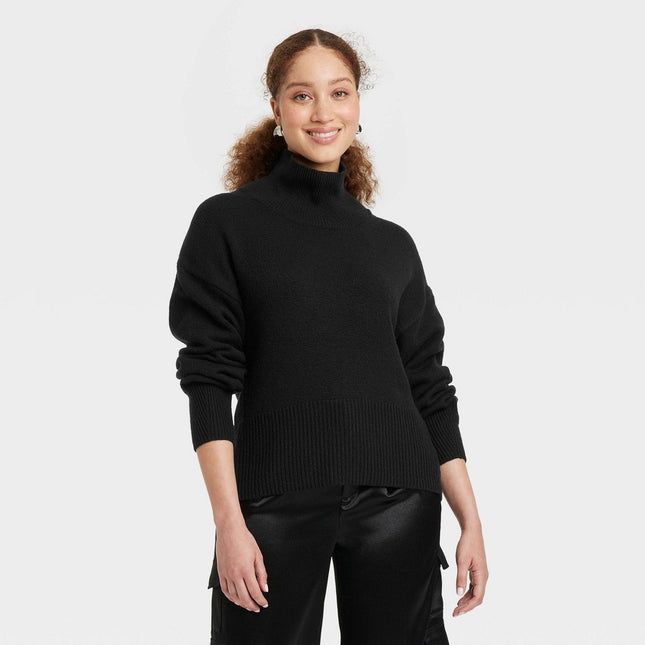Women's Mock Turtleneck Pullover Sweater - A New Day™ Black XL
