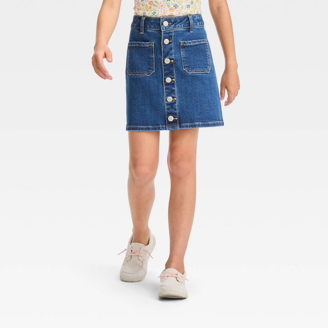 Girls' Button-Front Jean Skirt - Cat & Jack™ Dark Wash M