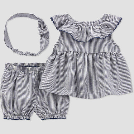 Carter's Just One You® Baby Girls' 3pc Striped Dress Set with Headband - Blue 18M