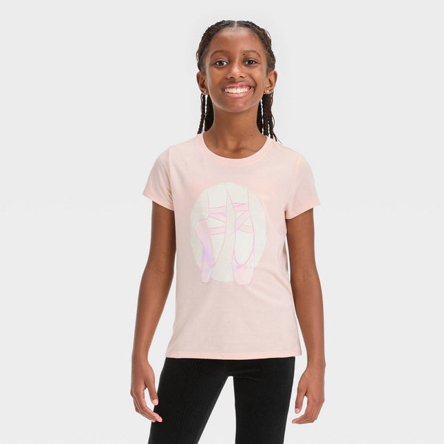 Girls' Short Sleeve 'Ballet Slipper' Graphic T-Shirt - Cat & Jack™ Light Coral Pink M