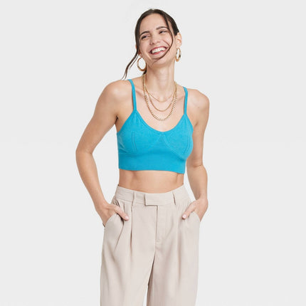 Women's V-Neck Bralette Sweater - A New Day™ Blue L