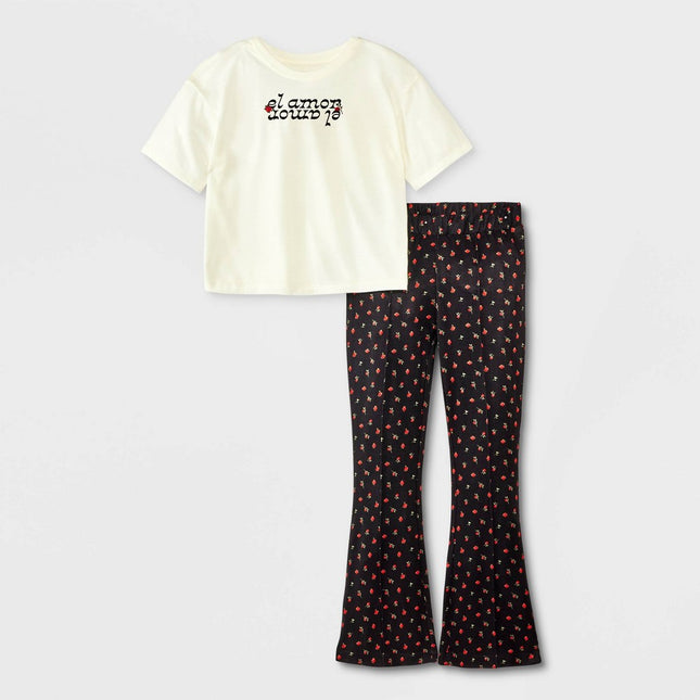Girls' Short Sleeve Flare Pants Pajama Set - art class™ White XL