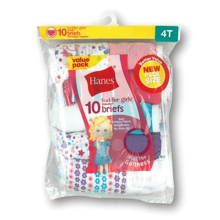 Hanes Toddler Girls  Cotton Brief Underwear  10-Pack Assorted 2/3T